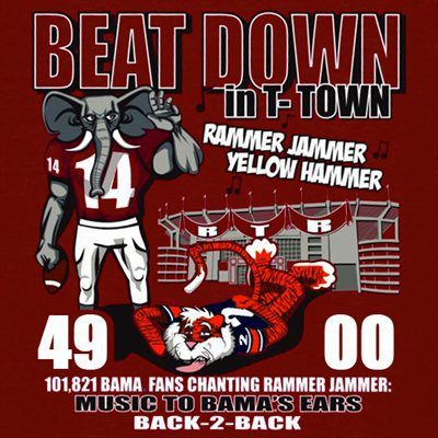 Alabama Crimson Tide vs. Auburn Tigers 2012 Iron Bowl Score T-Shirt - Crimson: Beat Down in T-Town